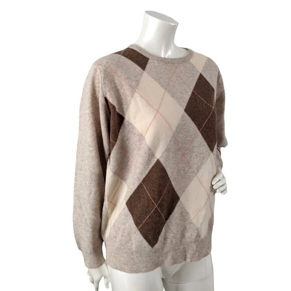 Vintage Pringle of Scotland Lambswool Argyle Sweater GEELONG Diamond Beige Brown - Picture 4 of 9